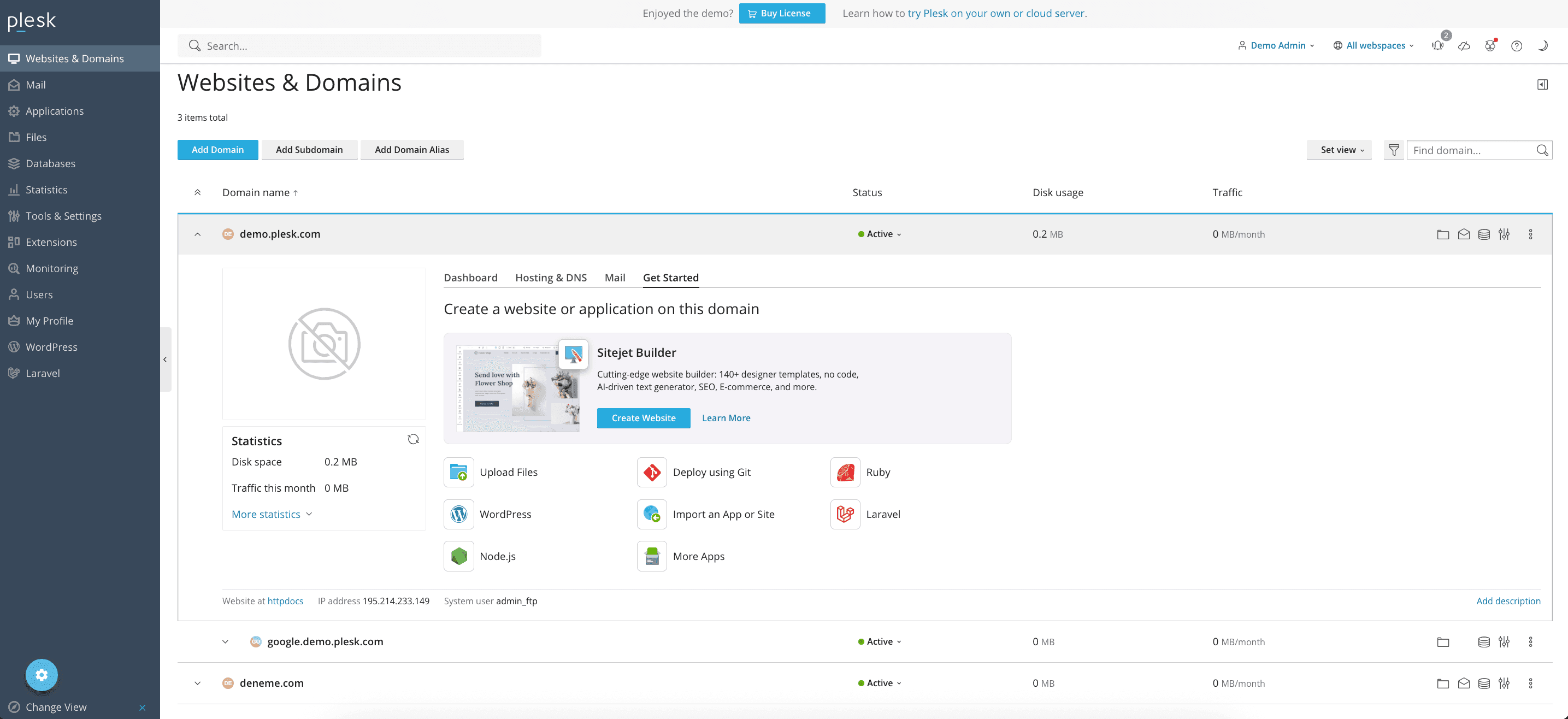 WordPress toolkit dashboard